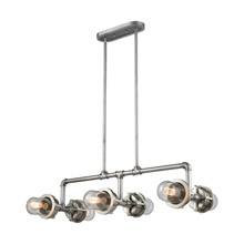 Elk Lighting 16504/6 6-Light Linear Chandelier in Weathered Zinc and Satin Nickel with Seedy Glass