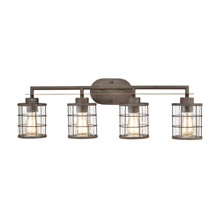 Elk Lighting 18366/4 4-Light Vanity Light in Rusted Coffee and Light Wood with Seedy Glass