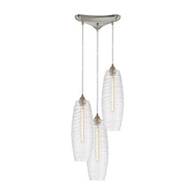 Elk Lighting 21192/3 3-Light Triangular Mini Pendant Fixture in Satin Nickel with Clear Glass with Ribbed Swirls