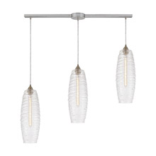 Elk Lighting 21192/3L 3-Light Linear Mini Pendant Fixture in Satin Nickel with Clear Glass with Ribbed Swirls