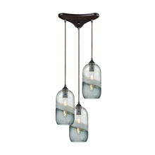 Elk Lighting 25102/3 3-Light Triangular Pendant Fixture in Oiled Bronze with Clear and Smoke Seedy Glass
