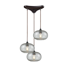 Elk Lighting 25124/3 3-Light Triangular Pendant Fixture in Oiled Bronze with Rotunde Gray Speckled Blown Glass