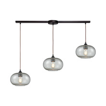 Elk Lighting 25124/3L 3-Light Linear Mini Pendant Fixture in Oiled Bronze with Rotunde Gray Speckled Blown Glass