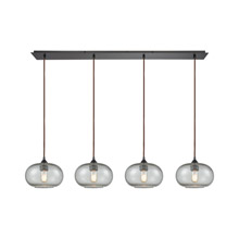 Elk Lighting 25124/4LP 4-Light Linear Pendant Fixture in Oiled Bronze with Rotunde Gray Speckled Blown Glass