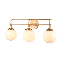 Elk Lighting 30143/3 3-Light Vanity Light in Satin Brass with White Feathered Glass