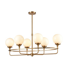 Elk Lighting 30147/6 6-Light Oval Chandelier in Satin Brass with White Feathered Glass