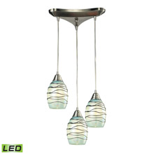 Elk Lighting 31348/3MN-LED 3-Light Triangular Pendant Fixture in Satin Nickel with Mint Glass - Includes LED Bulbs