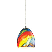 Elk Lighting 31445/1RB Colorwave 1 Light Pendant In Satin Nickel And Rainbow Streak Glass