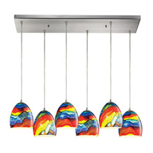 Elk Lighting 31445/6RC-RB Colorwave 6 Light Pendant In Satin Nickel And Rainbow Streak Glass