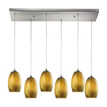 Elk Lighting 31630/6RC Tidewaters 6 Light Pendant In Satin Nickel And Amber Glass