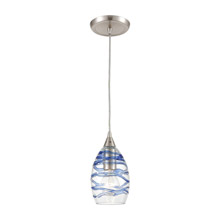 Elk Lighting 31742/1 1-Light Mini Pendant in Satin Nickel with Clear Glass with Aqua Blue Strip