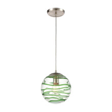 Elk Lighting 31763/1 1-Light Mini Pendant in Satin Nickel with Clear Glass with Emerald Green Strip
