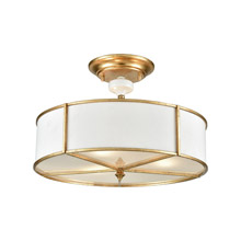 Elk Lighting 33052/3 3-Light Semi Flush in Antique Gold Leaf with White Fabric Shade and Frosted Diffuser