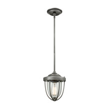 Elk Lighting 33100/1 1-Light Mini Pendant in Weathered Zinc with Clear Blown Glass
