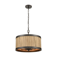 Elk Lighting 33364/6 6-Light Chandelier in Oil Rubbed Bronze with Slatted Wood Shade in Natural