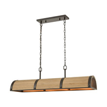Elk Lighting 33365/4 4-Light Island Light in Oil Rubbed Bronze with Slatted Wood Shade in Natural