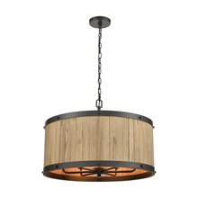 Elk Lighting 33366/6 6-Light Chandelier in Oil Rubbed Bronze with Slatted Wood Shade in Natural