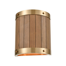 Elk Lighting 33370/2 2-Light Sconce in Satin Brass with Slatted Wood Shade in Medium Oak