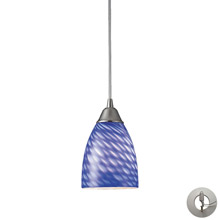 Elk Lighting 416-1S-LA Arco Baleno 1 Light Pendant In Satin Nickel And Sapphire Glass With Adapter Kit