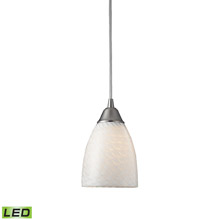 Elk Lighting 416-1WS-LED Arco Baleno 1 Light LED Pendant In Satin Nickel And White Swirl Glass