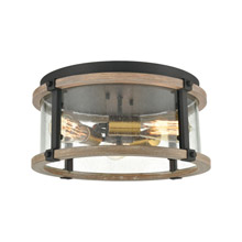 Elk Lighting 47285/3 3-Light Flush Mount in Charcoal and Beechwood with Seedy Glass Enclosure