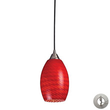 Elk Lighting 517-1SC-LA Mulinello 1 Light Pendant In Satin Nickel And Scarlet Red Glass