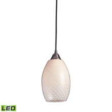 Elk Lighting 517-1WS-LED Mulinello 1 Light LED Pendant In Satin Nickel And White Swirl Glass