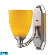 Elk Lighting 570-1N-CN-LED Bath And Spa 1 Light LED Vanity In Satin Nickel And Canary Glass