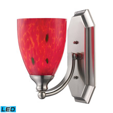 Elk Lighting 570-1N-FR-LED Bath And Spa 1 Light LED Vanity In Satin Nickel And Fire Red Glass