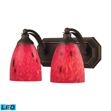 Elk Lighting 570-2B-FR-LED Bath And Spa 2 Light LED Vanity In Aged Bronze And Fire Red Glass