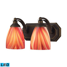 Elk Lighting 570-2B-M-LED Bath And Spa 2 Light LED Vanity In Aged Bronze And Multi Glass