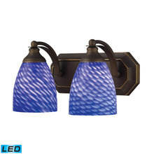 Elk Lighting 570-2B-S-LED Bath And Spa 2 Light LED Vanity In Aged Bronze And Sapphire Glass