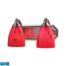 Elk Lighting 570-2N-FR-LED Bath And Spa 2 Light LED Vanity In Satin Nickel And Fire Red Glass