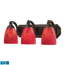 Elk Lighting 570-3B-FR-LED Bath And Spa 3 Light LED Vanity In Aged Bronze And Fire Red Glass