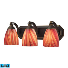 Elk Lighting 570-3B-M-LED Bath And Spa 3 Light LED Vanity In Aged Bronze And Multi Glass