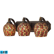 Elk Lighting 570-3B-MLT-LED Bath And Spa 3 Light LED Vanity In Aged Bronze And Multi Fusion Glass