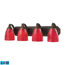 Elk Lighting 570-4B-FR-LED Bath And Spa 4 Light LED Vanity In Aged Bronze And Fire Red Glass