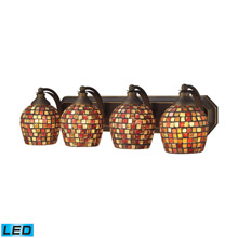 Elk Lighting 570-4B-MLT-LED Bath And Spa 4 Light LED Vanity In Aged Bronze And Multi Fusion Glass