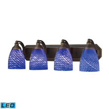 Elk Lighting 570-4B-S-LED Bath And Spa 4 Light LED Vanity In Aged Bronze And Sapphire Glass
