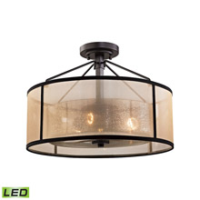 Elk Lighting 57024/3-LED 3-Light Semi Flush in Oiled Bronze with Organza and Mercury Glass - Includes LED Bulbs