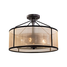 Elk Lighting 57024/3 3-Light Semi Flush in Oiled Bronze with Organza and Mercury Glass