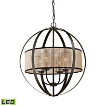Elk Lighting 57029/4-LED 4-Light Chandelier in Oiled Bronze with Organza and Mercury Glass - Includes LED Bulbs