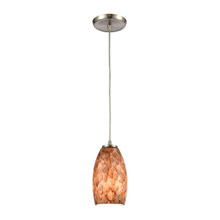 Elk Lighting 60216/1 1-Light Mini Pendant in Satin Nickel with Feathered Brown and Red-Toned Glass