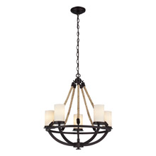 Elk Lighting 63041-5 Natural Rope 5 Light Chandelier In Aged Bronze And White Glass