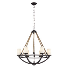Elk Lighting 63042-6 Natural Rope 6 Light Chandelier In Aged Bronze And White Glass