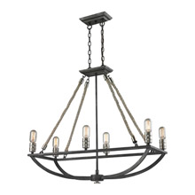 Elk Lighting 63055-6 Natural Rope 6 Light Chandelier In Silvered Graphite With Polished Nickel Accents