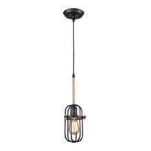 Elk Lighting 65216/1-LA 1-Light Mini Pendant in Bronze and Satin Brass with Metal Cage - Includes Adapter Kit
