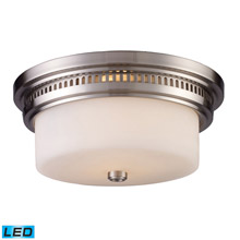 Elk Lighting 66121-2-LED Chadwick 2 Light LED Flushmount In Satin Nickel And White Glass