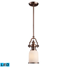 Elk Lighting 66142-1-LED Chadwick 1 Light LED Mini Pendant In Antique Copper And White Glass