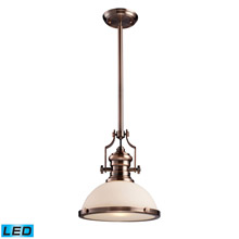 Elk Lighting 66143-1-LED Chadwick 1 Light LED Pendant In Antique Copper And White Glass